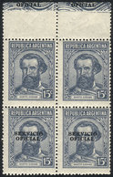 ARGENTINA: GJ.684a, 15c. Güemes Without Watermark, Block Of 4 WITH AND WITHOUT OVERPRINT, Mint (3 MNH), Excellent Qualit - Oficiales