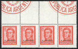 ARGENTINA: GJ.750CA, 8P. San Martín, Strip Of 4 WITH LABELS AT TOP, Uncatalogued, MNH, Very Fine! - Service