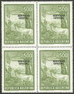 ARGENTINA: GJ.777, 500P. Deer, MNH Block Of 4, Excellent Quality! - Service