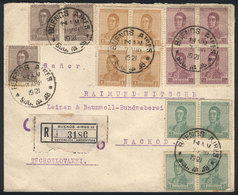 ARGENTINA: 7/AP/1921 Buenos Aires - Czechoslovakia, Registered Cover With Very Nice Postage Of 24c., Very Colorful, VF Q - Sonstige & Ohne Zuordnung