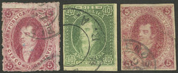 ARGENTINA: GJ.33 + Other Values, Group Of 3 Rivadavias, Including One From 7th Printing Perforated, All With Defects And - Collections, Lots & Series