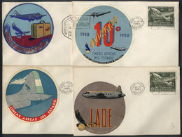 ARGENTINA: AVIATION: 4 Attractive Luggage Labels Of LADE Airline Affixed To FDC Covers Of The Year 1951, Rare! - Other & Unclassified