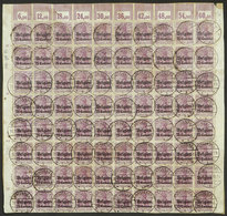 BELGIUM: Sc.N6, 1914/5 75c. On 60Pg., Large Used Block Of 80 Stamps On Fragment, VF Quality! - Andere & Zonder Classificatie