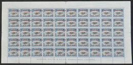 BOLIVIA: Sc.C15, 1930 Zeppelin 25c., Complete Sheet Of 50 Stamps, The 25 On The Left With Shifted Overprint (to The Righ - Bolivie