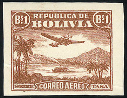 BOLIVIA: Sc.C32, ESSAY Of 1B. With The Vignette Of The 2B. Value (airplane And River, Ship, Mountains), Mint With Gum, C - Bolivie