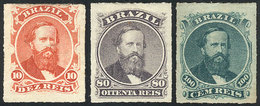 BRAZIL: Sc.61 + 64 + 65, 1876/7 Roulettted Of 10r., 80r. And 100r., Mint Original Gum, Fine To VF Quality, Rare! - Sonstige & Ohne Zuordnung