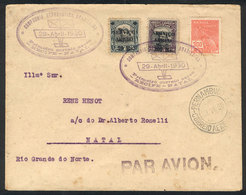 BRAZIL: 29/AP/1930 First Airmail Between Recife And Natal, Via C.A.B., With Special Violet Cachet And Arrival Backstamp, - Other & Unclassified