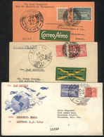 BRAZIL: 3 Covers Sent Via ZEPPELIN To USA Between 24 And 28/MAY/1930, Each One Franked With One Value Of The Issue Sc.4C - Autres & Non Classés