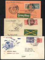 BRAZIL: 3 Covers Sent Via ZEPPELIN To USA Between 24 And 28/MAY/1930, Each One Franked With One Value Of The Issue Sc.4C - Other & Unclassified