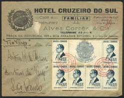 BRAZIL: Cover With Very Nice Advertising Corner Card Of HOTEL CRUZEIRO DO SUL, Sent From Rio To Sao Paulo On 10/NO/1938, - Autres & Non Classés