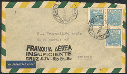 BRAZIL: Airmail Cover Sent From Cruz Alta To Pelotas On 28/AP/1952 With Insufficient Postage For Airmail, Interesting Po - Autres & Non Classés