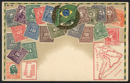 BRAZIL: Postage Stamps, Flag And Map Of Brazil, Embossed, With Small Hole, VF Appearance! - Other & Unclassified