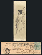 BRAZIL: PC Of Narrow Size Sent From Santos To Rio On 9/JUL/1904, View Of Beautiful Woman, VF Quality - Other & Unclassified