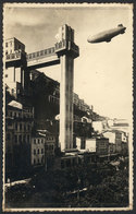 BRAZIL: Photograph (postcard Size) With View Of The ZEPPELIN Flying By Elevator Lacerda In Salvador, VF Quality! - Ohne Zuordnung