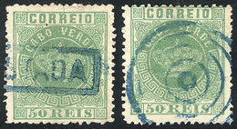 CAPE VERDE: Sc.6, 1877 50r. Green, Perf 12½, 2 Used Examples With Different Cancels, Catalogue Value US$145, VF Quality! - Cap Vert