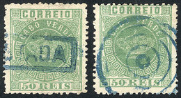 CAPE VERDE: Sc.6, 1877 50r. Green, Perf 12½, 2 Used Examples With Different Cancels, Catalogue Value US$145, VF Quality! - Kaapverdische Eilanden