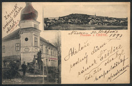 CZECHOSLOVAKIA: CESTICE: General View And Building, Circa 1893, VF Quality - Other & Unclassified