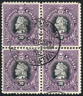 CHILE: Yv.46 (Sc.55), Used Block Of 4 Of 30c., Rare, Fine Quality (the Horizontal Perforations Are Very Weak, And Reinfo - Chili