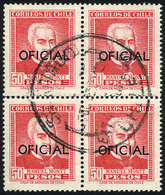 CHILE: Yv.66 (Sc.O76), 1956/8 50P. M.Montt, Rare Used Block Of 4, VF! - Chili