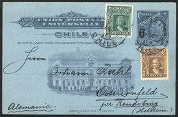 CHILE: Illustrated Postal Card Of 6c. Overprinted + Colombus 1c. + 3c. (total Postage 10c.), From Valparaiso To Germany  - Chile