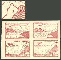 COLOMBIA: Yvert 11, 10c. Carminish Red (airplane And Mountains), Block Of 4 Of The 2 Different Cinderellas. The Lower Le - Colombie