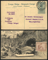 BELGIAN CONGO: 15c. Postal Card With Printed Illustration On Back: "Wahutu Fabric Makers", Sent From Leopoldville To Arg - Altri & Non Classificati