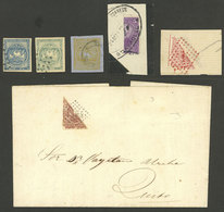 ECUADOR: One Old Folded Cover + 2 Fragments + 3 Stamps, Possibly All FORGERIES, Interesting Lot For The Specialist! - Ecuador