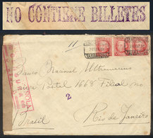 SPAIN: Registered Cover Sent From Tarragona To Rio De Janeiro On 24/MAR/1938, Censored, And On Back Violet Handstamp "NO - Sonstige & Ohne Zuordnung