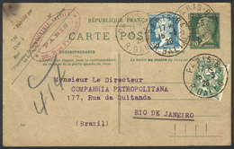 FRANCE: 20c. Pasteur Postal Card Uprated With 55c., Sent From Paris To Rio De Janeiro On 15/MAR/1926. - Autres & Non Classés