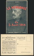 FRANCE: Old Advertising PC For New Book About 'Le Mensonge Du 3 Aout 1914', Topic World War I, VF Quality - Other & Unclassified