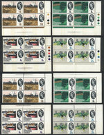 GREAT BRITAIN: Yvert 387/390 + 387A/390A, 1964 Intl. Geographical Congress, Blocks Of 4 With And Without Phosphor Bands, - Other & Unclassified