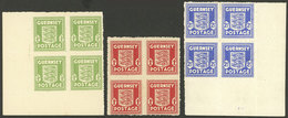 GREAT BRITAIN - GUERNSEY: Yvert 1/3, 1941/4 German Occupation, Cmpl. Set Of 3 Values In MNH Blocks Of 4, VF Quality! - Andere & Zonder Classificatie