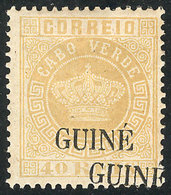 PORTUGUESE GUINEA: Sc.16g, 1881/5 40r. Yellow With Variety: DOUBLE OVERPRINT, Fine Quality, Interesting! - Guinea Portoghese