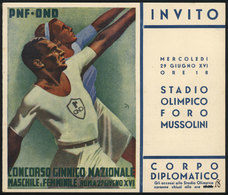 ITALY: Invitation For Diplomats To The 'National Gymnastics Contest' To Be Held At The Olympic Stadium The Forum Of Muss - Sin Clasificación