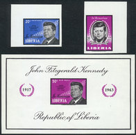 LIBERIA: Sc.414 + C160/1, Kennedy, Set Of 2 Values + Souvenir Sheet With IMPERFORATE Variety, VF Quality! - Liberia