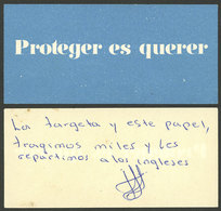 FALKLAND ISLANDS/MALVINAS: Small Flyer With Text "Proteger Es Querer" (Protecting Is Loving) That Argentine Soldiers Han - Historical Documents