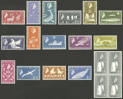 FALKLAND ISLANDS/MALVINAS: Sc.1/16, 1963/9 Fauna, Cmpl. Set Of 16 Values, Mint Very Lightly Hinged. The Last Value In Bl - Falkland