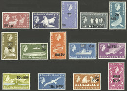 FALKLAND ISLANDS/MALVINAS: Sc.17/30, 1971/2 Cmpl. Set Of 14 Overprinted Values, With Tiny Hinge Marks, Very Fine Quality - Falkland Islands