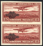 MEXICO: Sc.45a, 1932 20c. On 25c., IMPERFORATE PAIR, Mint Lightly Hinged, Very Fine Quality! - Mexico