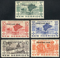BRITISH NEW HEBRIDES: Sc.J11/J15, 1953 Complete Set Of 5 Values With Perforation 12½, Unmounted, VF Quality, Catalog Val - Autres & Non Classés