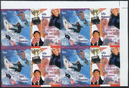 PERU: Sc.1524, 2006 Sport (surfing), IMPERFORATE BLOCK Consisting Of 4 Sets, Excellent Quality, Rare! - Perú