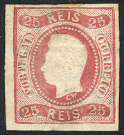 PORTUGAL: Sc.20, 1866/7 25r. Rose, Mint Part Gum, Wide Margins, VF Quality, With Small Guarantee Mark Of Victor Kneitsch - Otros & Sin Clasificación