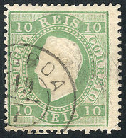 PORTUGAL: Sc.37a, 1870/83 10r. Yellowish Green, Normal Paper, Perf 13½, VF Quality! - Sonstige & Ohne Zuordnung