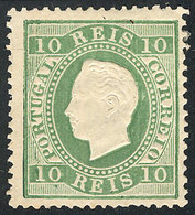 PORTUGAL: Sc.37a, 1880 10r. Yellow-green, Perf 13½, Mint Original Gum, VF Quality! - Andere & Zonder Classificatie