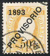 PORTUGAL: Sc.94, 1893 Provisional Of 50r. On 980r. Yellow, Used, VF Quality! - Andere & Zonder Classificatie