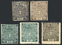 PORTUGAL: 5 ESSAYS Of Unissued Stamps, The 5r. Value With Minor Defects, The Rest Of Excellent Quality! - Otros & Sin Clasificación