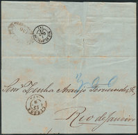 PORTUGAL: 13/SE/1872 Lisboa - Rio De Janeiro: Folded Cover With Datestamp Of Lisboa, Maritime Dues Of 150Rs., Rio Arriva - Andere & Zonder Classificatie