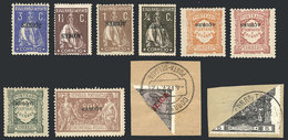 PORTUGAL - AZORES: VARIETIES: 8 Stamps With INVERTED Overprints, Also 2 Fragments With BISECTS, Very Fine General Qualit - Azores