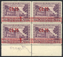 EL SALVADOR: Sc.C145, Block Of 4, The Left Stamps With Interesting Overprint VARIETY, Excellent Quality! - Salvador