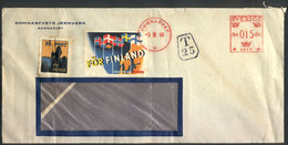 SWEDEN: Cover With Metered Postage Of 15ö And 2 Nice Cinderellas (topic War, Maps, Flags), Sent From Domnarvet To Argent - Covers & Documents